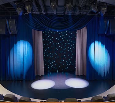 Stage curtains at Marvyn's Magic Theater