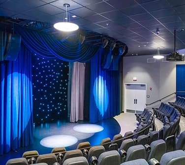 Wide view of the theater stage